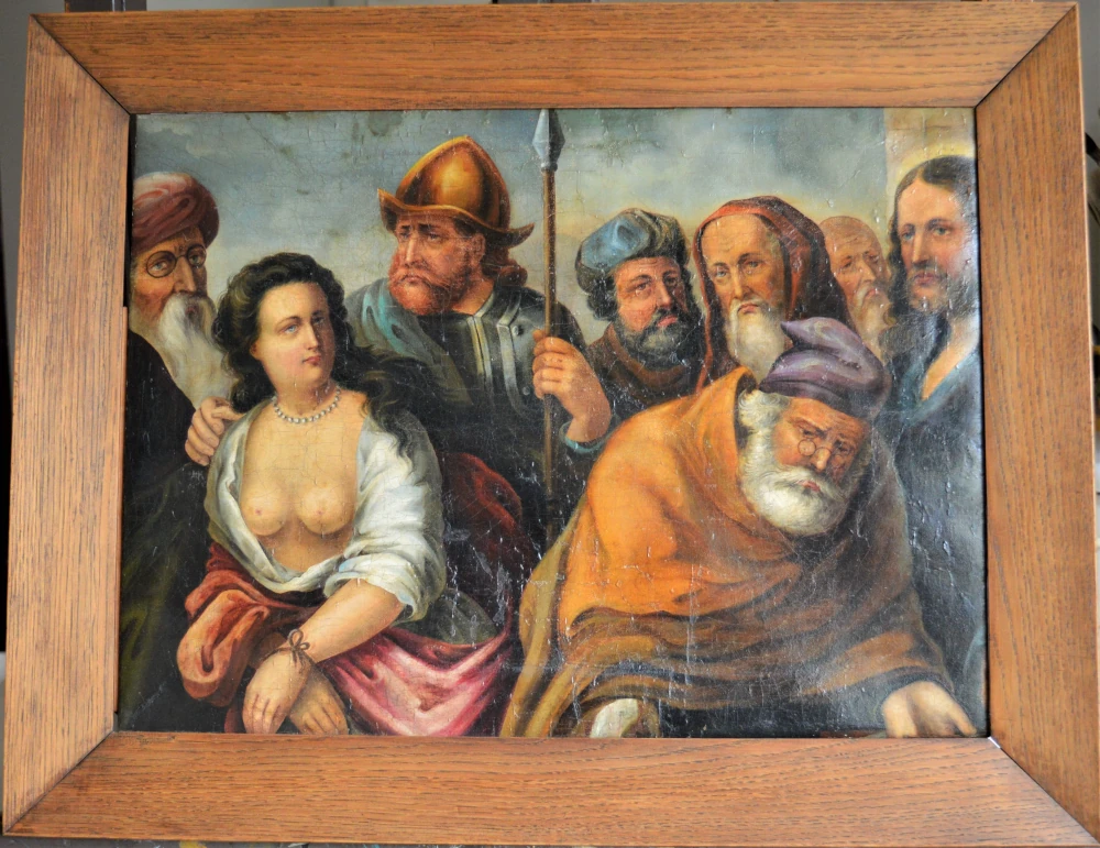 Gemälde „Christus und die Ehebrecherin“ (vor der Restaurierung)